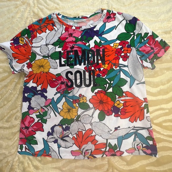 ZARA Womens Ladies Faces Floral Cropped Graphic T-Shirt, Size S - Picture 4 of 8